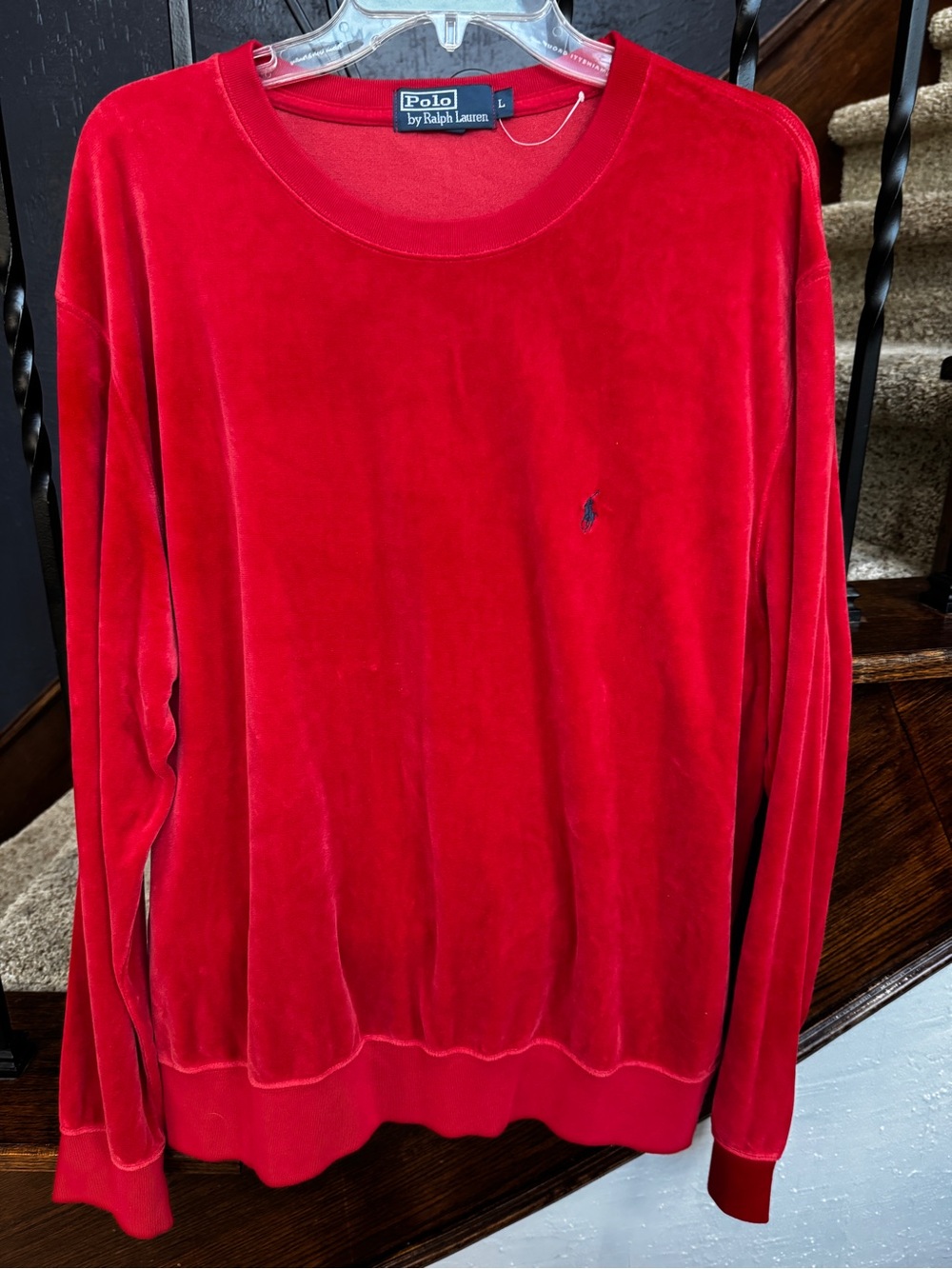 Vintage new Polo Ralph Lauren Red Velour Crewneck Sweatshirt